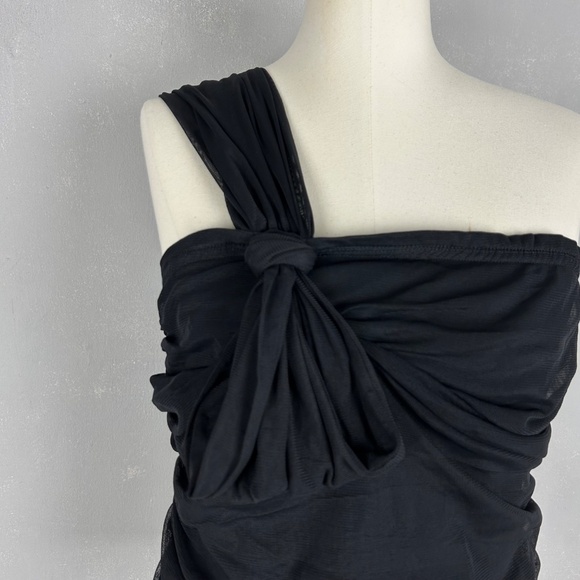 Anthropologie Maeve top size L black tulle bow one shoulder cropped stretchy - Picture 2 of 9